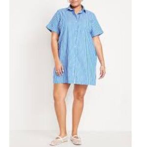 OLD NAVY Womens Short Sleeve Button Down Shirt Dress XXL Blue White Striped